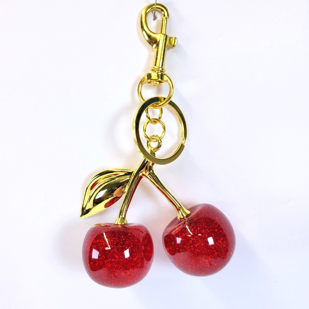 Cherry Keychain Resin Bag Charm Red Gold Retro Coquette, Cherrycore, Retro NEW